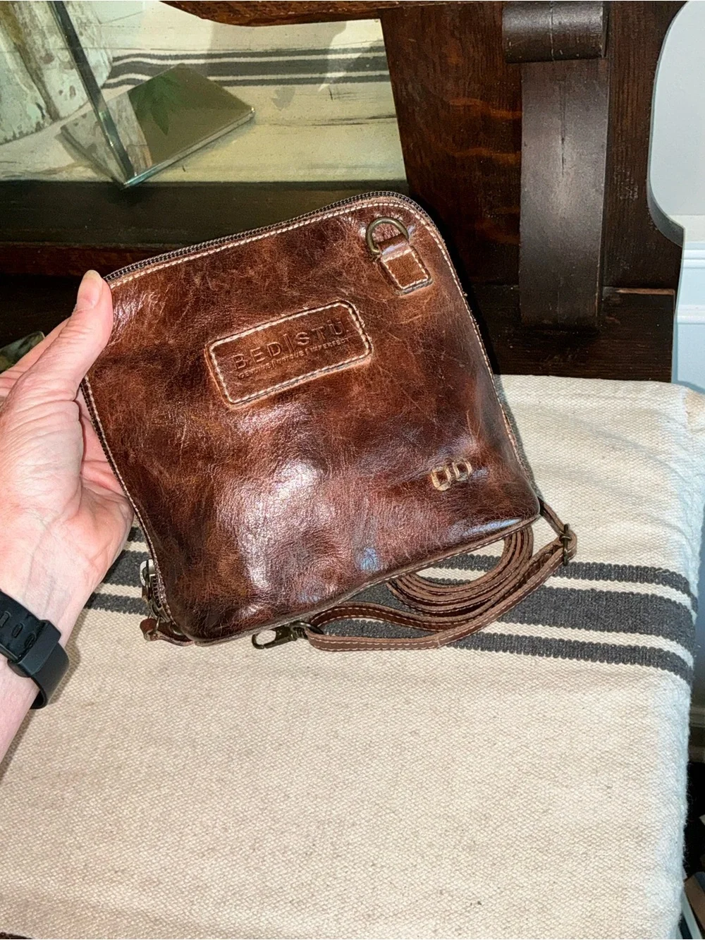 NWOT Bed Stu Leather Ventura Clutch Crossbody Belt Bag Teak Rustic Retail $155